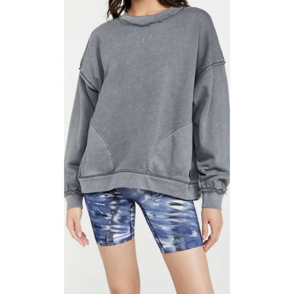 Free People Movement Metti Crew Sweatshirt in Grey Distressed Pullover size S